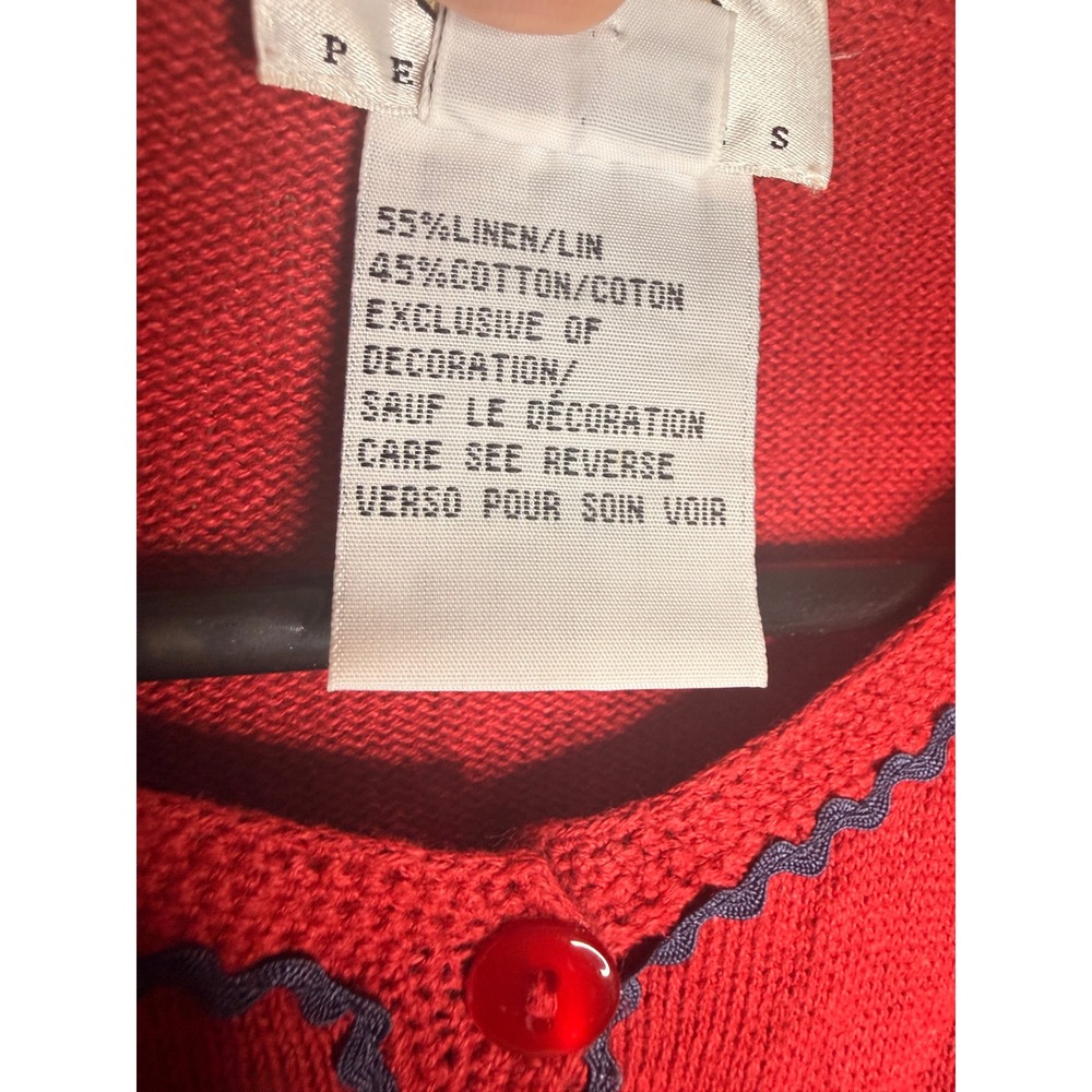 Talbots Petite M Patriotic Linen Blend Cardigan Sweater Red American Flag - Picture 6 of 6